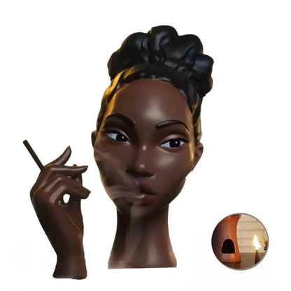 Black Headscents Handmade Head-Shaped Incense Burner Holder – Decorative Airflow Incense Burner for Meditation and Body Art