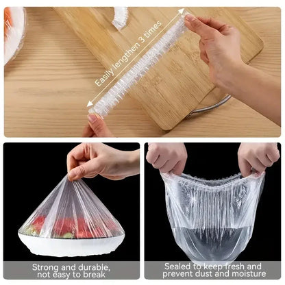 100pcs Disposable Food Covers – Food-Grade Plastic Wrap Bowls Fresh-Keeping Storage Bags for Kitchen Use