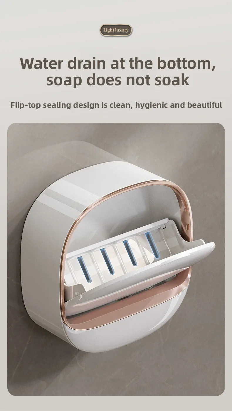 Wall-Mounted Punch-Free High-End Soap Box with Drainage – Household Soap Rack and Storage