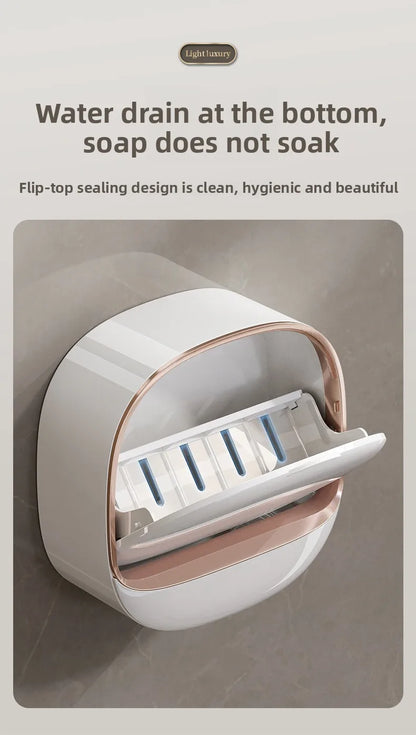 Wall-Mounted Punch-Free High-End Soap Box with Drainage – Household Soap Rack and Storage