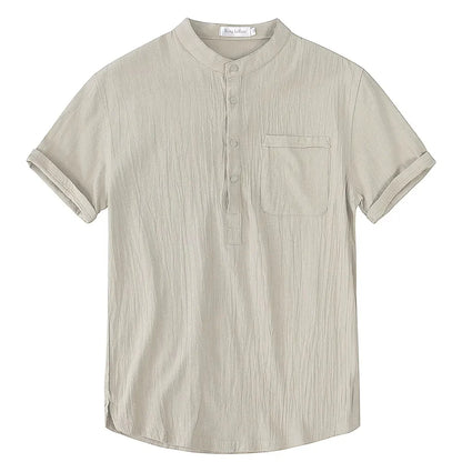 Men’s Casual Short Sleeve Cotton-Linen T-Shirt – Solid Color, Breathable and Comfortable Summer Shirt