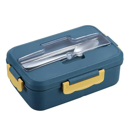 Microwaveable Bento Lunch Box with Spoon & Chopsticks – Wheat Straw Food Container for Kids, School & Office