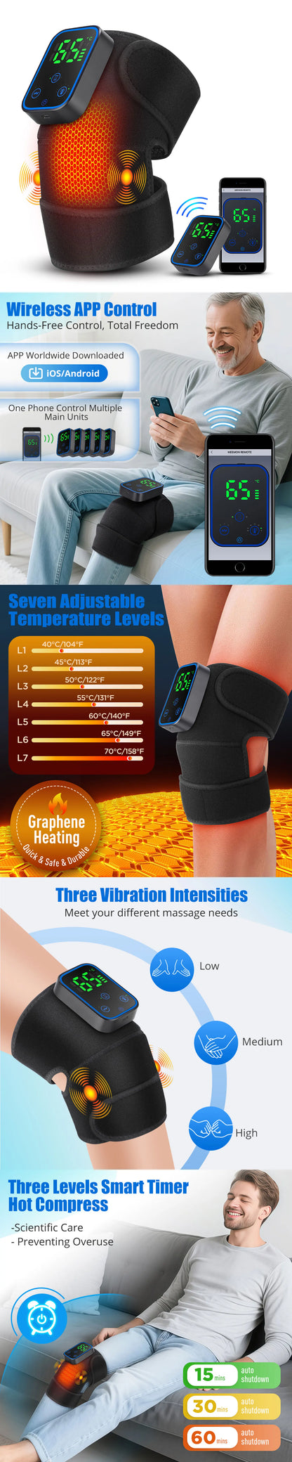 3-in-1 Electric Heated Knee Massager Pad with Vibration – Hot Compress for Shoulder, Elbow & Joint Muscle Relief