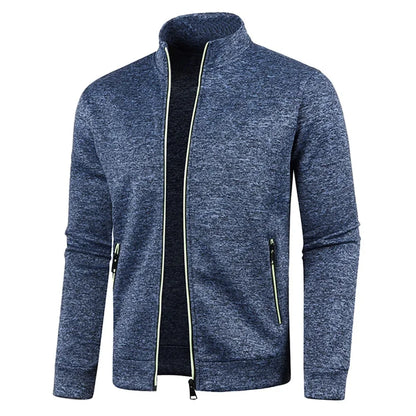 Men’s Autumn Zip-Up Jacket with Stand Collar – Casual Fleece Sweatshirt, Long Sleeve Streetwear Coat
