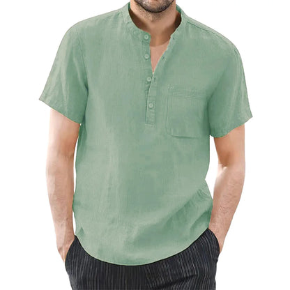 Men’s Casual Short Sleeve Cotton-Linen T-Shirt – Solid Color, Breathable and Comfortable Summer Shirt