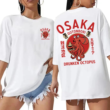 Osaka Dotonbori Drunk Octopus Graphic Tee – Unisex Harajuku-Style High-Quality Cotton T-Shirt for Men & Women, Perfect as a Couple’s Gift