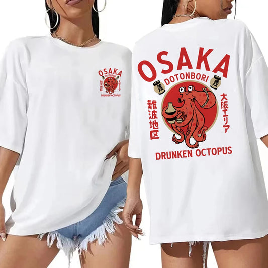 Osaka Dotonbori Drunk Octopus Graphic Tee – Unisex Harajuku-Style High-Quality Cotton T-Shirt for Men & Women, Perfect as a Couple’s Gift