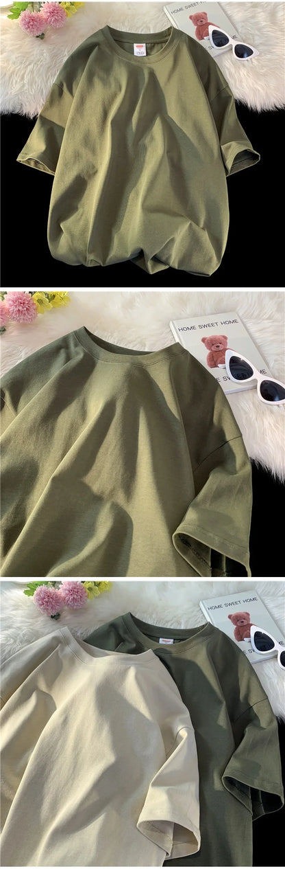 Unisex Oversized Heavyweight Cotton T-Shirt – 260gsm Basic Solid Color Hip-Hop Style Summer Tee