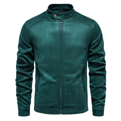 AIOPESON Men's Faux Suede Stand Collar Zip-Up Jacket Casual Business Trucker Coat