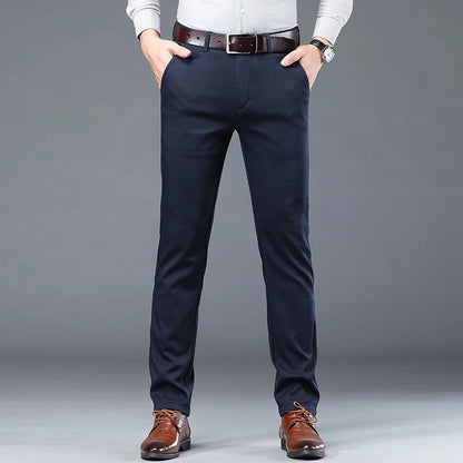 Men's Lightweight Summer Slim-Fit Suit Trousers – Business Casual Cotton Pants in Green, Black, and Khaki (Sizes 30–40)
