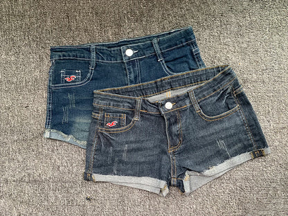 Summer Korean Style Low Waist Slim Fit Denim Shorts for Women, Y2K Elastic Hot Pants with Embroidery and Wrapped Design