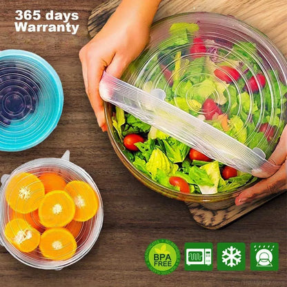 6-Piece Silicone Stretch Covers for Bowls – Elastic, Reusable Microwave-Safe Food Wraps, Universal Fit Kitchen Lids