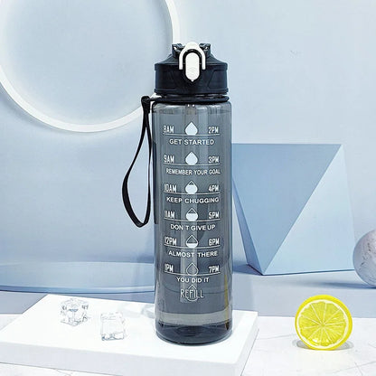 Time-Marked Sports Water Bottle with Straw and Leak-Proof Flip Lock – Portable Hydration Bottle for Outdoor Activities