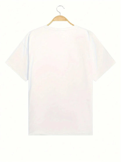 Men’s Summer Casual Loose Fit T-Shirt with Bear Letter Print, 100% Cotton, Round Neck, Short Sleeve, Plus Size Sports Tee