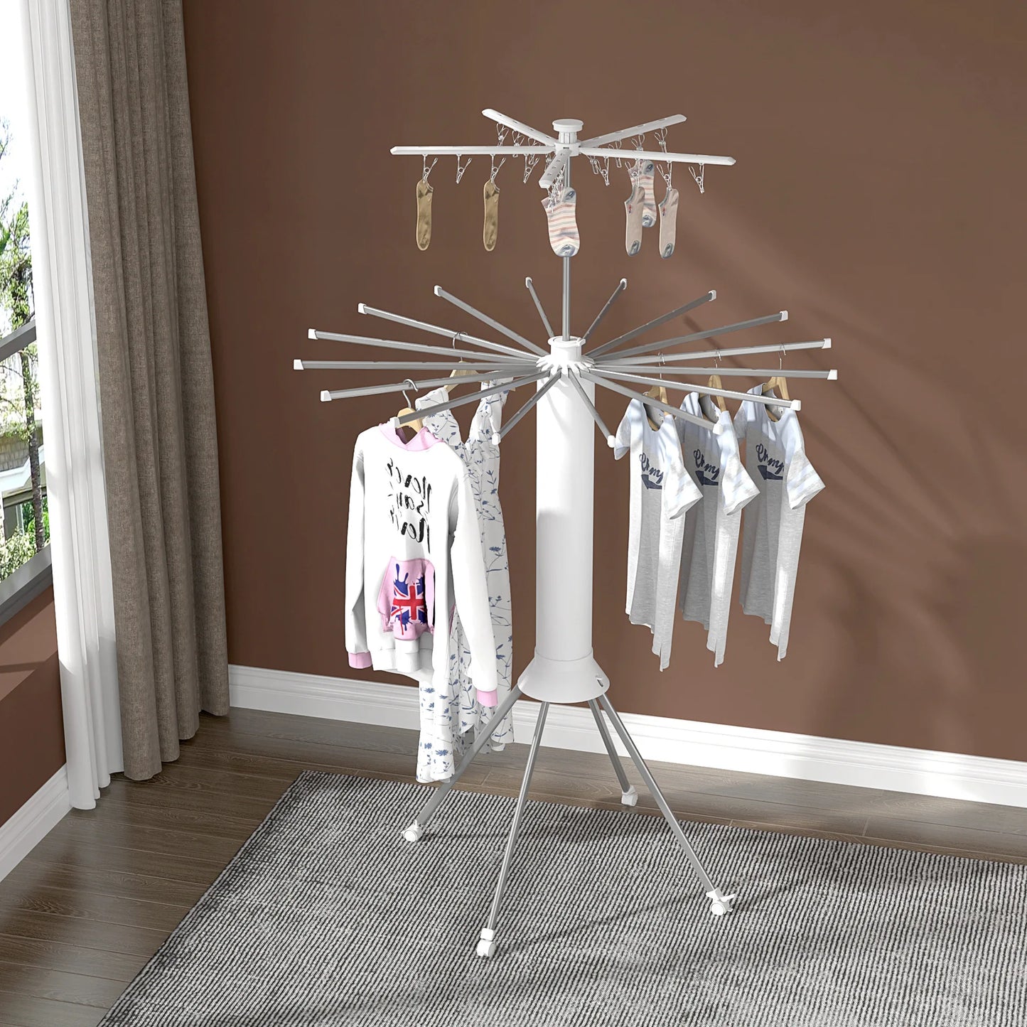 Foldable Octopus Drying Rack – No-Drill Retractable Removable Hanger for Balcony & Indoor Use