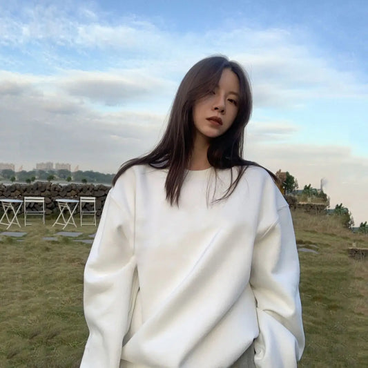Women's Oversized White Cotton Hoodie – Thick & Cozy Autumn Winter 2025 Pullover