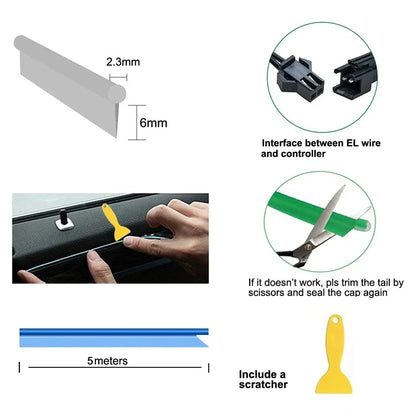 1M/3M/5M Flexible EL Neon Strip Light for Car Interior Decoration USB-Powered Ambient and Party LED Lighting for DIY Auto Styling &nbsp;