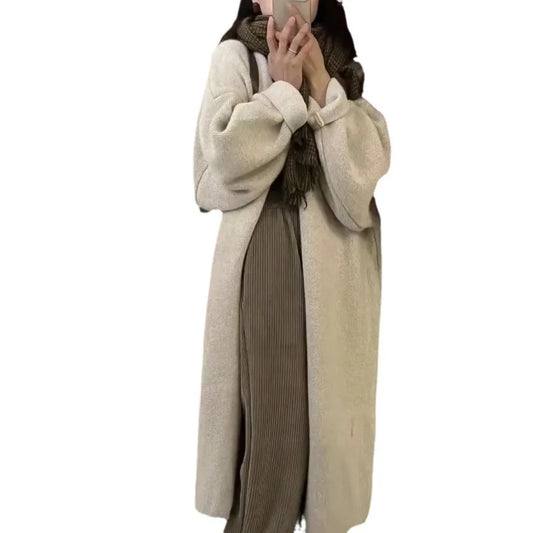 2024 Women's V-Neck Knit Cardigan – Long Sleeve Open Front Sweater, Loose Fit Solid Color Winter Outerwear