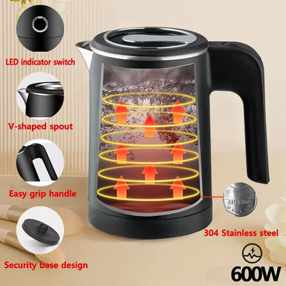 Compact 500ML Stainless Steel Electric Travel Kettle – Portable Water Boiler for Tea, Coffee, Home, Hotel &amp; Camping Use