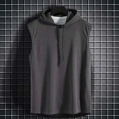 Men’s Sleeveless Gym Hoodie – Lightweight Summer Sports Vest with Hood | Casual Fitness Tank Top