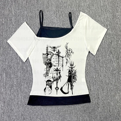 Y2K Aesthetic Grunge Graphic Crop Tank Top – Sleeveless Gothic Vintage Style for Women