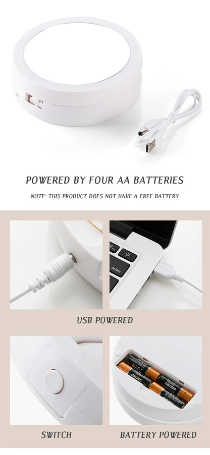 Dual-Powered LED Makeup Mirror – Portable Double-Sided Mirror with 10X Magnification, Battery/USB Operated