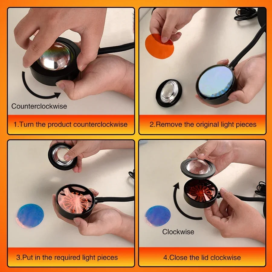 USB Sunset Projection Lamp – Ambient Mood Light for Bedroom, Living Room, Bar, and Photography Backdrops &nbsp;