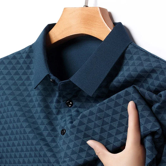 Men’s Breathable Ice Silk Polo Shirt – Seamless Short Sleeve Business Casual Summer Top