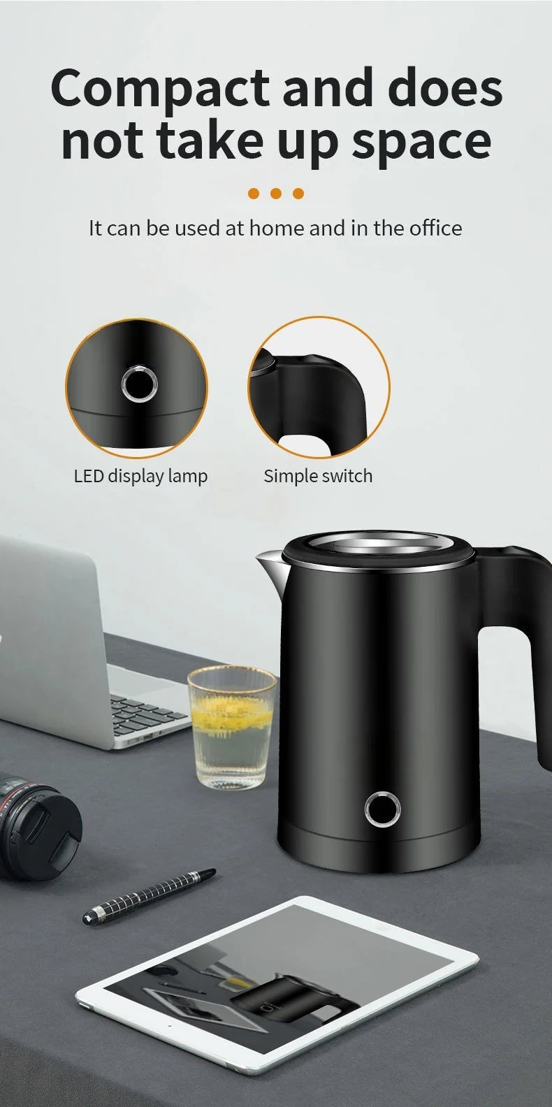 500ML Portable Electric Travel Kettle – Stainless Steel Water Boiler for Tea, Coffee, Hotel, Kitchen &amp; Family Use
