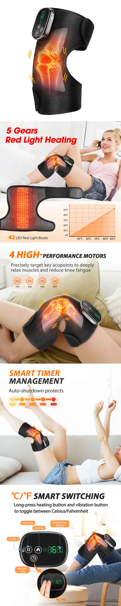 3-in-1 Electric Heated Knee Massager Pad with Vibration – Hot Compress for Shoulder, Elbow & Joint Muscle Relief