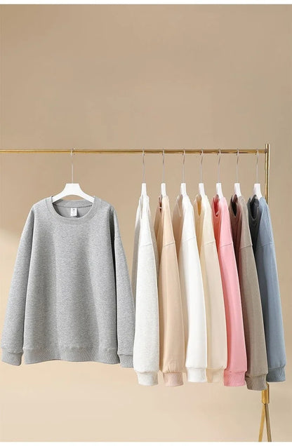 2025 Autumn/Winter Unisex Round Neck Hoodie – Casual Loose Fit Sweatshirt for Couples, Trendy White Pullover