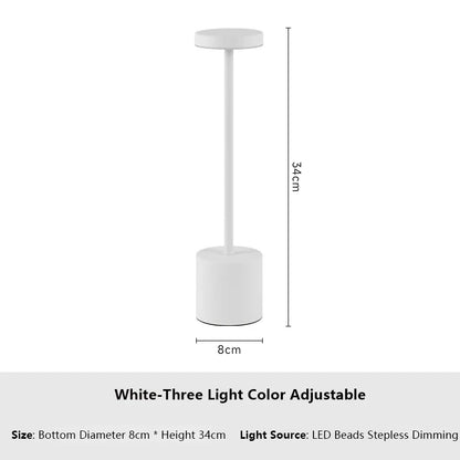 USB Rechargeable LED Night Lamp – Touch Control Table Light with 3 Color Modes, Metal Body, Ideal for Bedside, Hotel, Bar, or Bedroom Decor