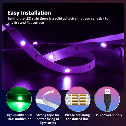 5V RGB LED Strip Lights, 1M-30M, 16 Million Colors, Music Sync, Color Changing LED Lighting for Parties and Home Decor