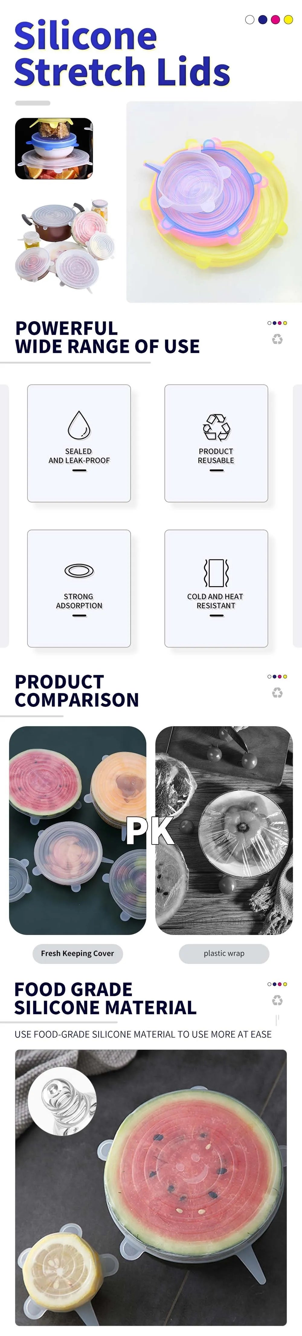 6-Piece Silicone Stretch Covers for Bowls – Elastic, Reusable Microwave-Safe Food Wraps, Universal Fit Kitchen Lids