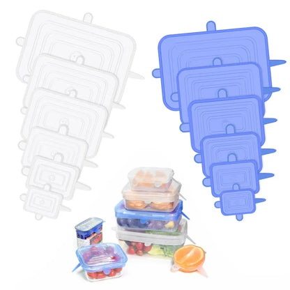 6PCS Square Silicone Stretch Lids – Reusable Elastic Food Covers for Fresh Sealing and Kitchen Use