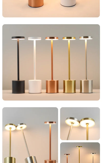 USB Rechargeable LED Night Lamp – Touch Control Table Light with 3 Color Modes, Metal Body, Ideal for Bedside, Hotel, Bar, or Bedroom Decor