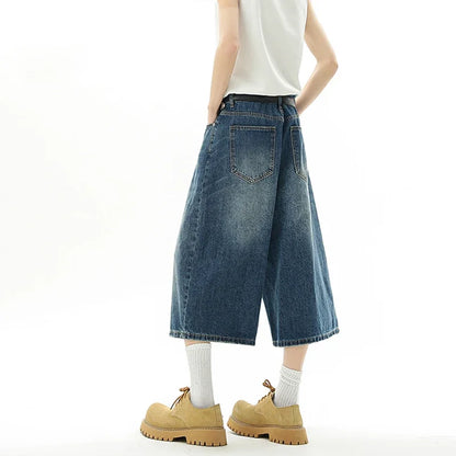 Men's Baggy Denim Shorts – Retro Y2K Casual Wide-Leg Calf-Length Jeans for Summer Streetwear