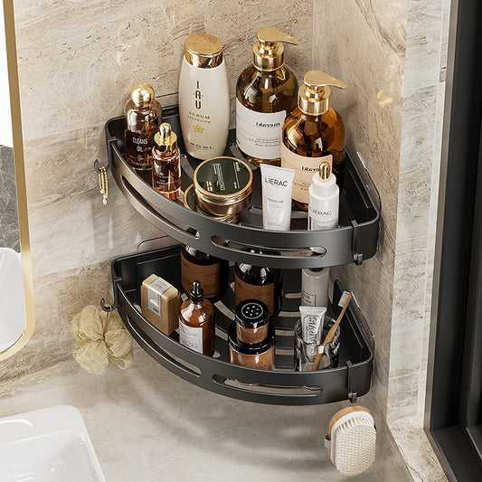 No-Drill Bathroom Organizer Shelves Kitchen Corner Rack for Shampoo, Makeup, Shower, and Towel Storage