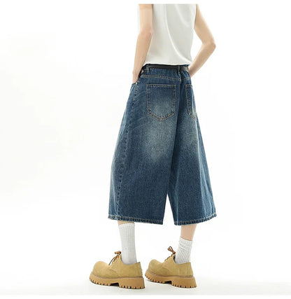 Men's Baggy Denim Shorts – Retro Y2K Casual Wide-Leg Calf-Length Jeans for Summer Streetwear