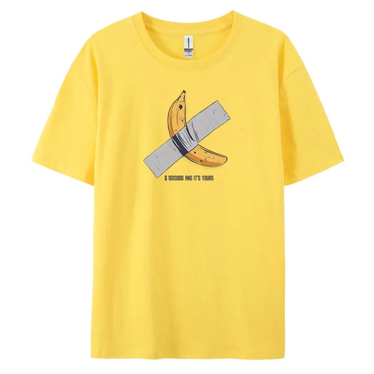 Men's Oversized Casual Banana Print T-Shirt – 100% Cotton Short Sleeve Fashion Tee