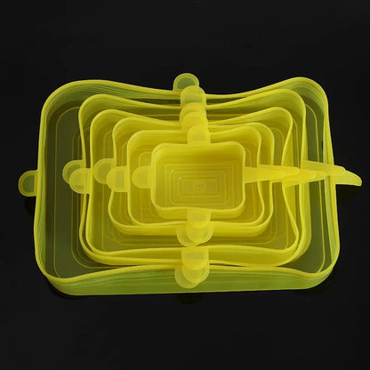 6PCS Square Silicone Stretch Lids – Reusable Elastic Food Covers for Fresh Sealing and Kitchen Use