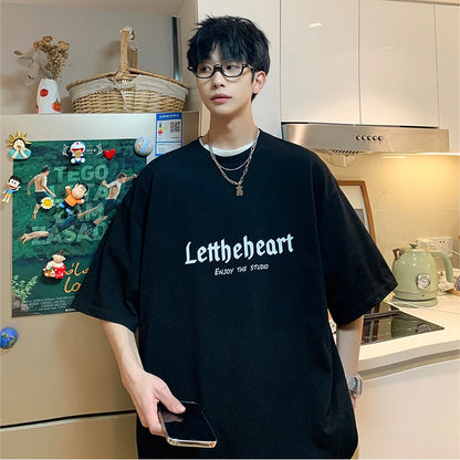 Men's Oversized Streetwear T-Shirt – Harajuku Style Graphic Tee with Gothic Letter Print – Vintage Hip Hop Punk Look for Summer – Casual Loose Fit in Blue &nbsp;