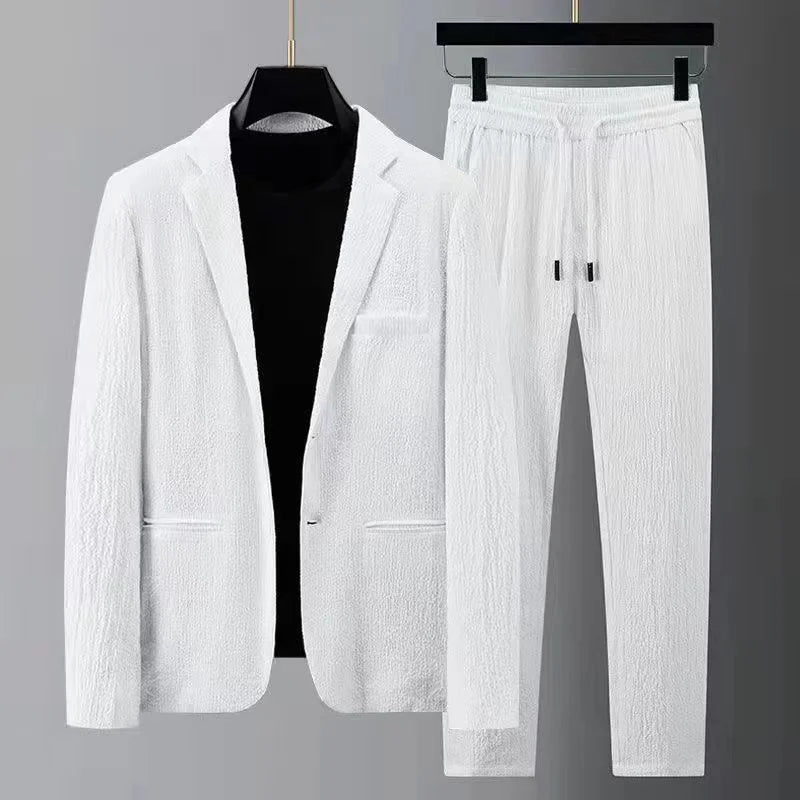 2024 New Summer & Autumn High-Quality Men's Long Sleeve Casual Suit Korean Style Two-Piece Set