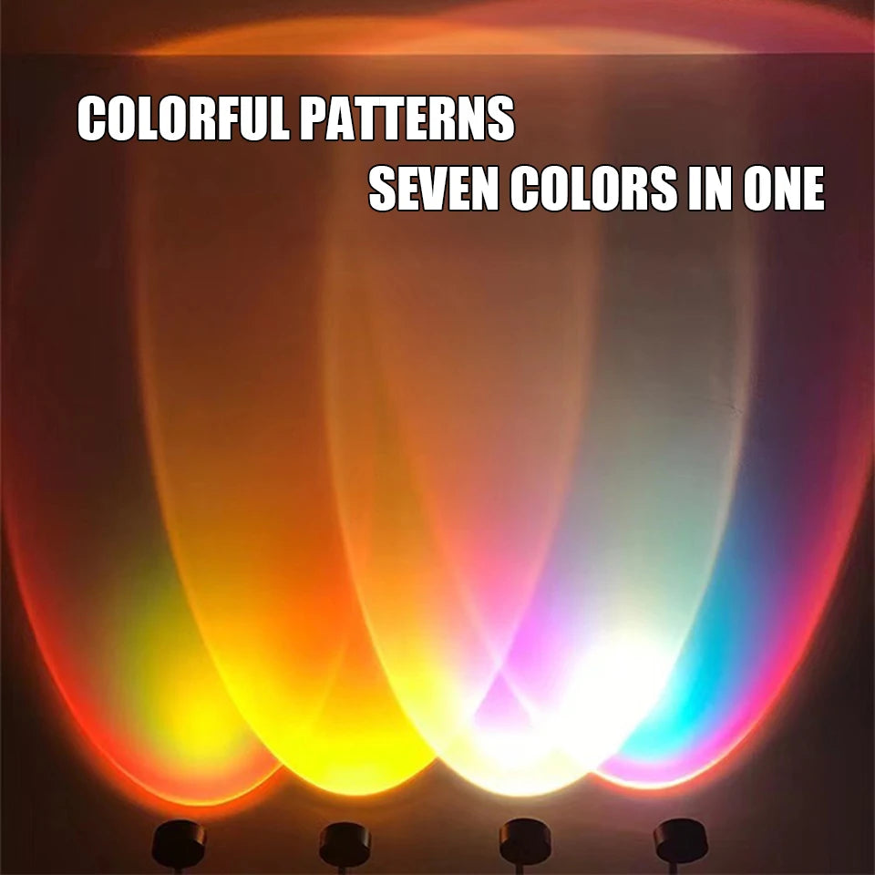 USB Sunset Projection Lamp with Rainbow Effect – Atmospheric Night Light for Photography, Selfies, Coffee Shops, Live Streaming, and Wall Decoration