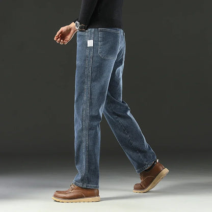 2025 Spring Men's High-Waist Spliced Washed Denim Jeans – Loose Straight Fit Stretch Cotton Blend Casual Brand Trousers &nbsp;