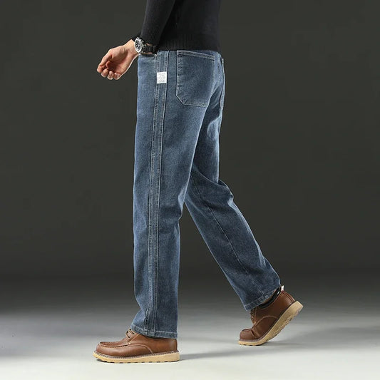 2025 Spring Men's High-Waist Spliced Washed Denim Jeans – Loose Straight Fit Stretch Cotton Blend Casual Brand Trousers &nbsp;