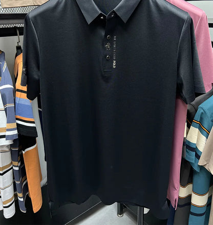 Men's Premium Printed Polo Shirt – Short Sleeve, Seamless Ice Silk, Breathable Golf & Business Casual Summer Tee