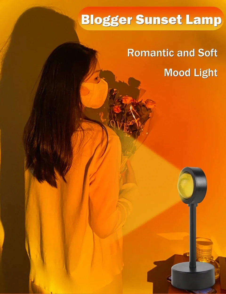 USB Sunset Projection Lamp – Ambient Mood Light for Bedroom, Living Room, Bar, and Photography Backdrops &nbsp;