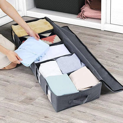 Foldable Underbed Storage Organizer with Large Adjustable Compartments for Clothes, Shoes, Blankets, and Toys