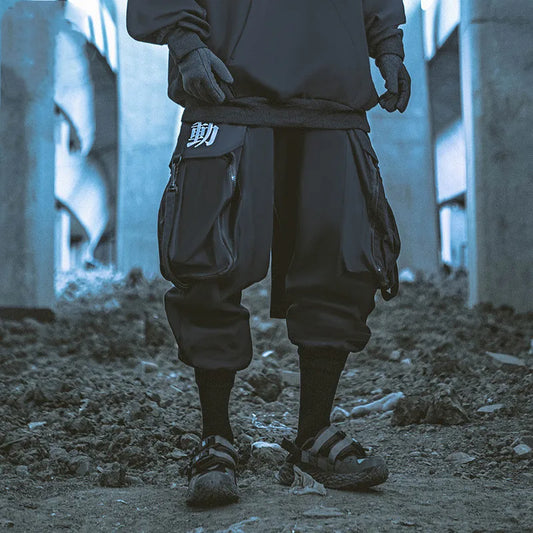 2023 Embroidered Ribbon Techwear Cargo Pants – Harajuku Punk Harem Trousers with Large Utility Pockets for Men & Women